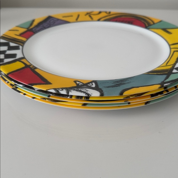 Vintage Acropal Patchwork Colorful Geometric Patterned Dinner Plates Set of 5 - Picture 2 of 8